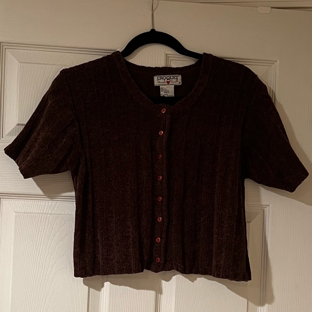 Brown Crochet Button Up